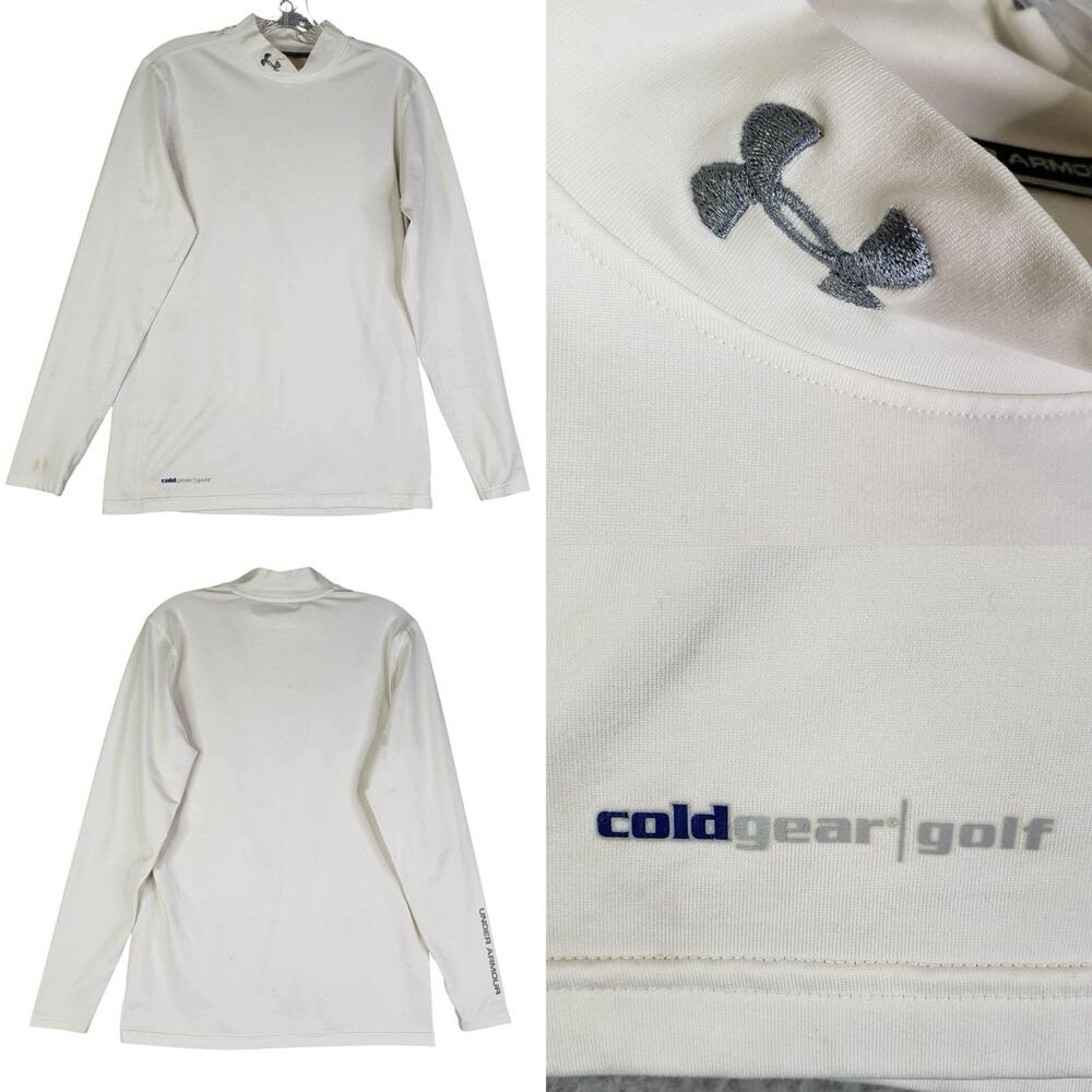 Under Armour UA Shirt Pullover Mens Size Small S Mock Neck White Coldgear Golf